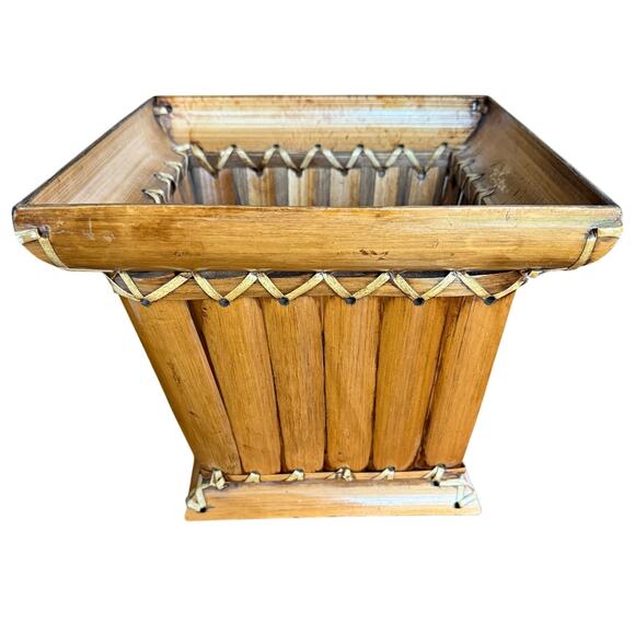 Vintage 1970s Boho Bamboo & Rattan Planter - Picture 1 of 6